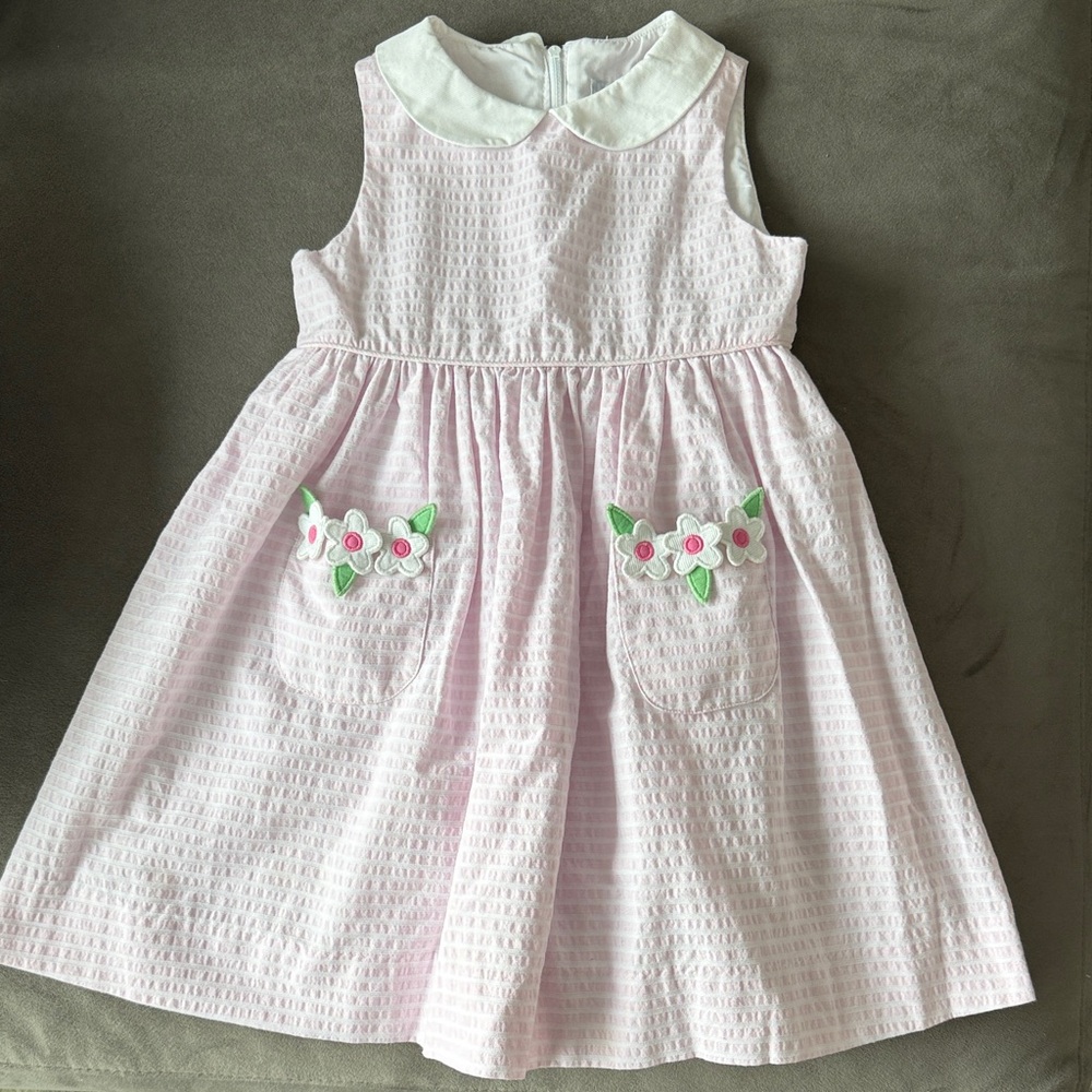 Florence Eiseman Light Pink Seersucker Dress with White Peter Pan Collar